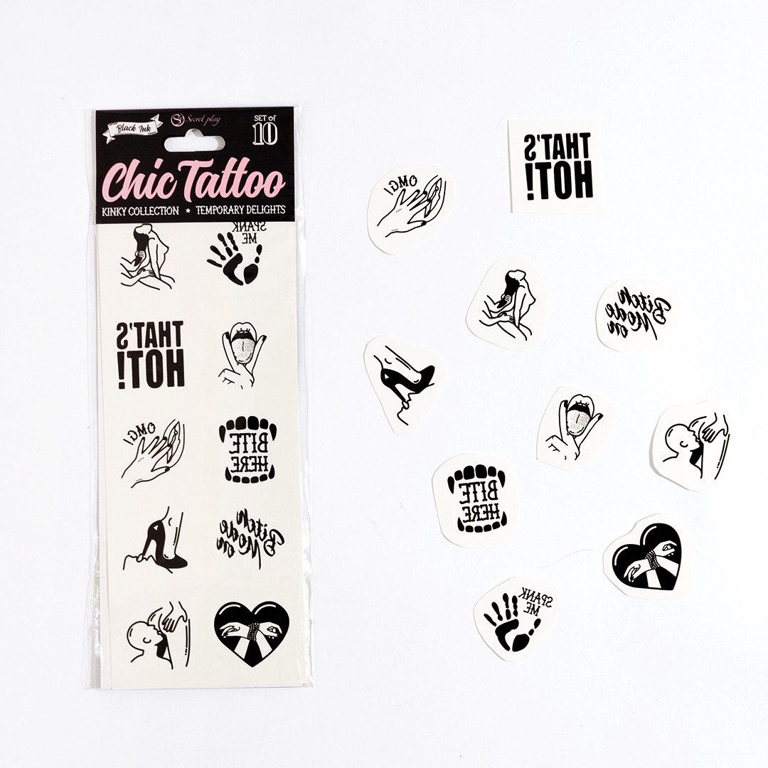 SECRET PLAY CHIC TATTOO SET OF 10 TEMPORARY TATTOOS - KINKY COLLECTION