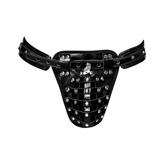 MALE POWER TAURUS - IMITATION LEATHER CHASTITY CAGE THONG BLACK