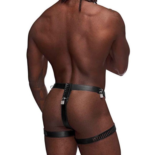 SCORPIO - IMITATION LEATHER CHASTITY THONG - ONE SIZE - BLACK