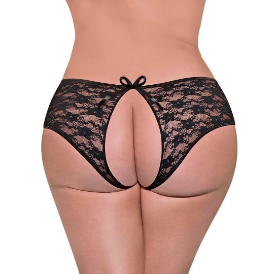 LACE SPLIT BACK BOY SHORT - 2X - BLACK