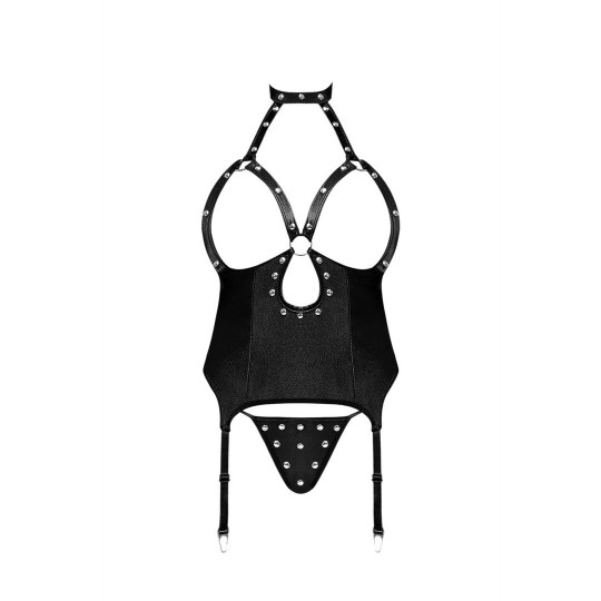 MISTRESS - SEXY IMITATION LEATHER CORSET AND G-STRING WITH STUDS