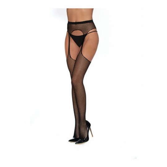 FISHNET SUSPENDER PANTYHOSE - ONE SIZE - BLACK