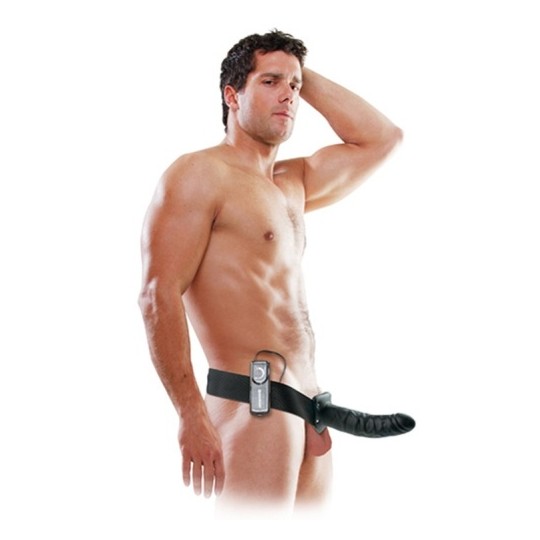 FETISH FANTASY SERIES 8&#039;&#039; VIBRATING HOLLOW STRAP-ON BLACK