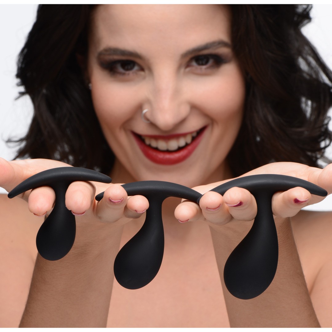 DARK DROPLETS - 3 PIECE CURVED ANAL TRAINER SET - BLACK