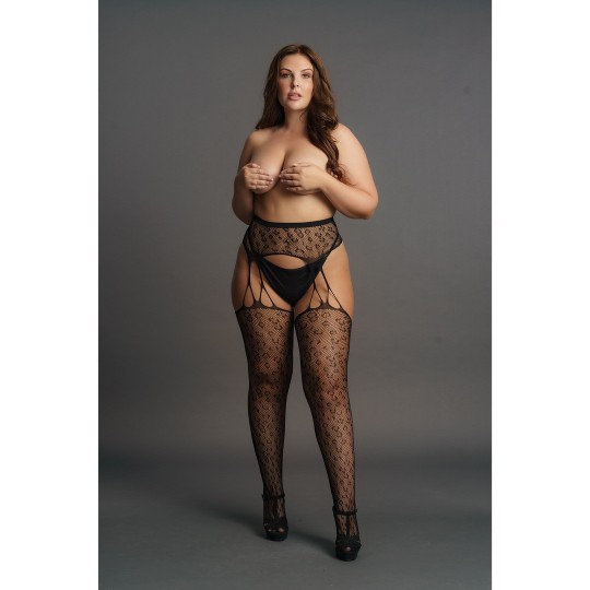 SUSPENDER LEOPARD PANTYHOSE - PLUS SIZE