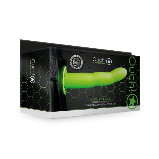 GLOW IN THE DARK CURVED HOLLOW STRAP-ON - 8 / 20 CM