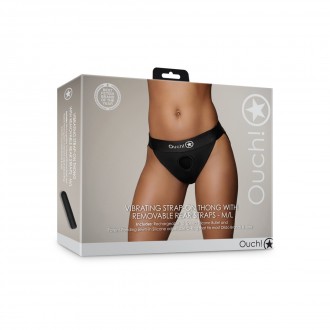 VIBRATING STRAP-ON THONG WITH REMOVABLE BUTT STRAPS - BLACK