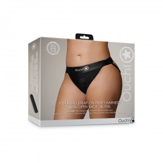 VIBRATING STRAP-ON PANTY HARNESS WITH OPEN BACK - XL/XXL - BLACK